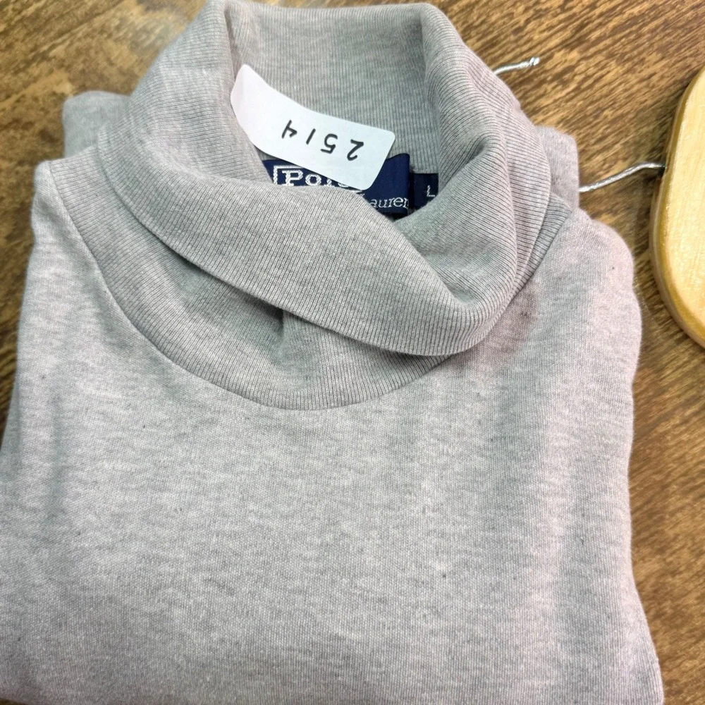 Polo‎ Ralph Lauren Turtleneck Men Large Grey Cotton USA Made Vintage Pony Logo